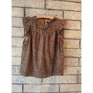 J.Crew Polka Dot Ruffle Sleeve Brown & Black Blouse Womens M